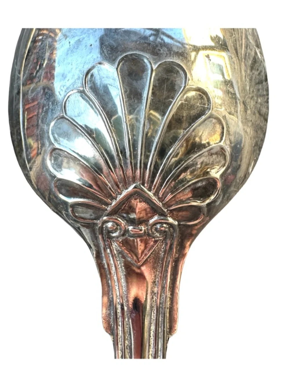 Vintage Large 12.75” Silverplate Serving Spoon Fork Set Ornate Shell Pattern